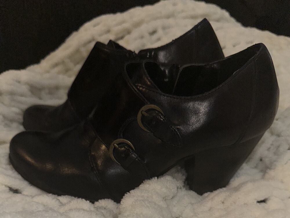 BOC Born Concept Womens Zip Double Monk Strap Booties Heel Black Sz 7M BC3564